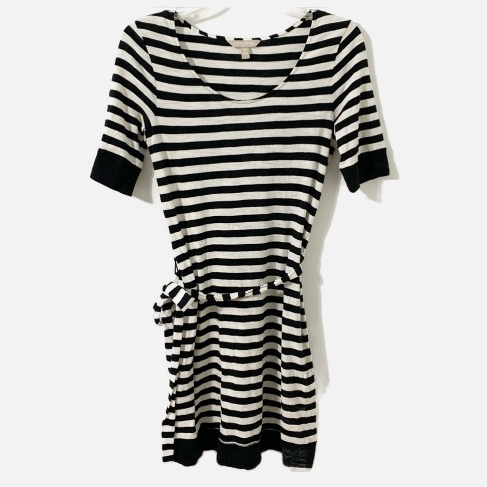 Banana Republic Factory Stripe Short Sleeve Tee Shirt Dress Scoop Neck Tie Waist